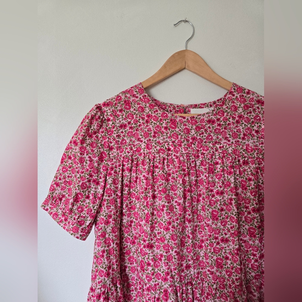 Hyacinth House Womens M Pink Floral Cotton Dress Short Sleeves Lightweight Lined - Picture 3 of 7